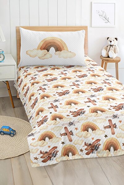 Realhomes Boy's Single Pique Set in Pastel Tones with Airplane and Rainbow Pa...