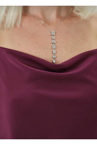 RAWEZON Boxed Set with Special Bag - Silver Color Zircon Stone 7 Element Y Necklace - Gift Set for Lover and Friend