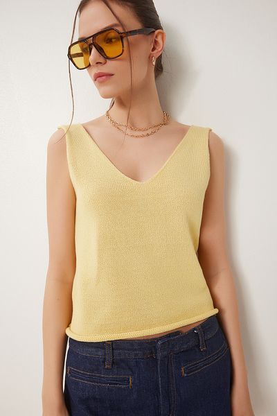 Lovelyİstanbul V-Neck Summer Knitwear Blouse Lki̇0035 Yellow