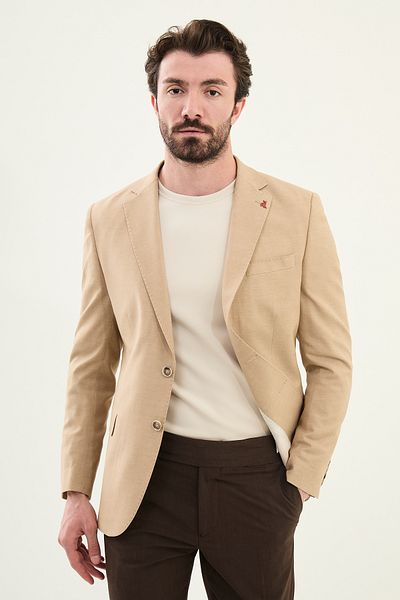 Mcr Straight Slim Fit Mono Collar Linen Men's Jacket Beige - 41455.25Y