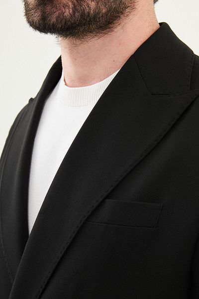 Mcr Straight Oversize Wide Collar Double Breasted Men's Suit Black - 45400.25Y