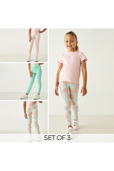 Juniors Assorted Leggings with Elasticated Waistband - Set of 3