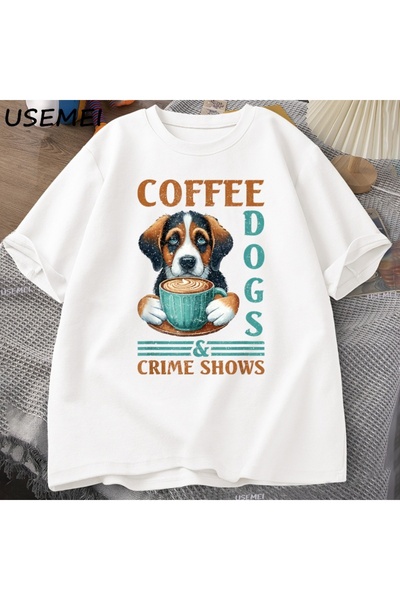Tarzsokak Μπλουζάκι Coffee Dogs Αστείο βαμβακερό κοντομάνικο με στρογγυλή λαι...