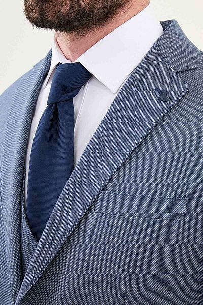Mcr Patterned Slim Fit Mono Collar Men's Suit Navy Blue - 45404.25Y