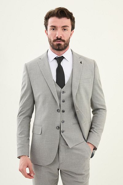 Mcr Patterned Slim Fit Mono Collar Men's Suit Gray - 45404.25Y