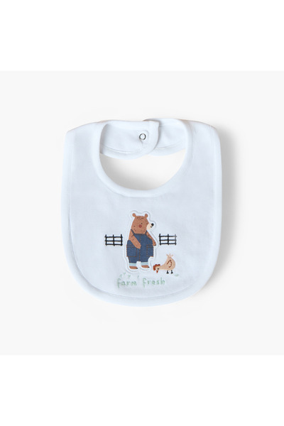Juniors Farmyard Animals Embroidered Bib with Snap Button Closure