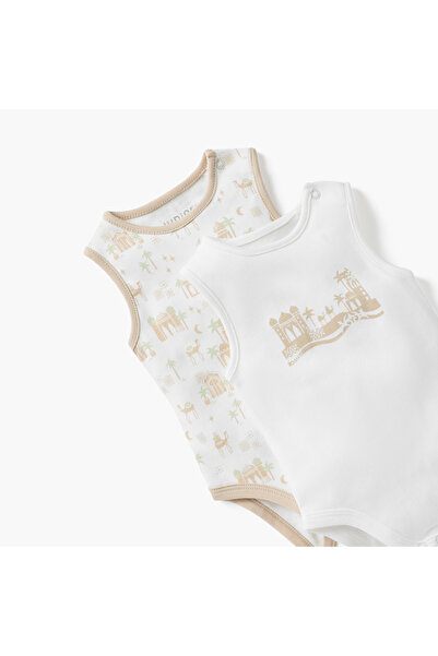 Juniors Printed Sleeveless Bodysuit with Button Closure - Set of 2