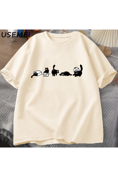 Tarzsokak تي شيرت بخمسة قطط مزاجية مقاس كبير تي شيرت على شكل قطة أمي مضحك من ...