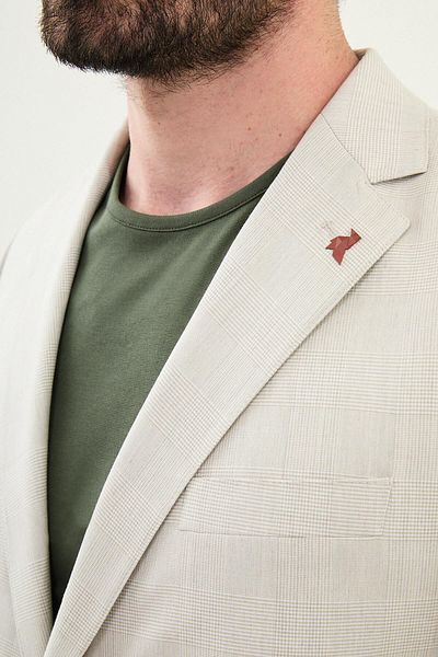 Mcr Plaid Slim Fit Mono Collar Men's Jacket Beige - 41452.25Y