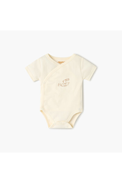 giggles Bunny Embroidered Bodysuit with Short Sleeves and Button Closure