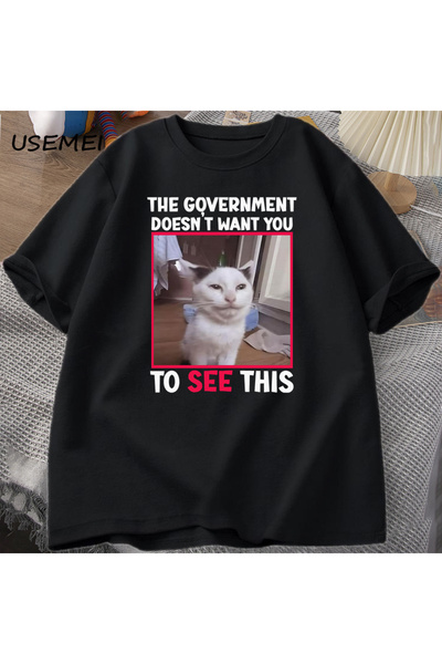 Tarzsokak تي شيرت مضحك على شكل قطة لا تريد الحكومة تي شيرت رجالي غير رسمي بأك...