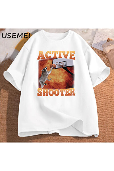 Tarzsokak Active Shooter Funny Basketball Raccoon Meme Tricou din bumbac cu m...