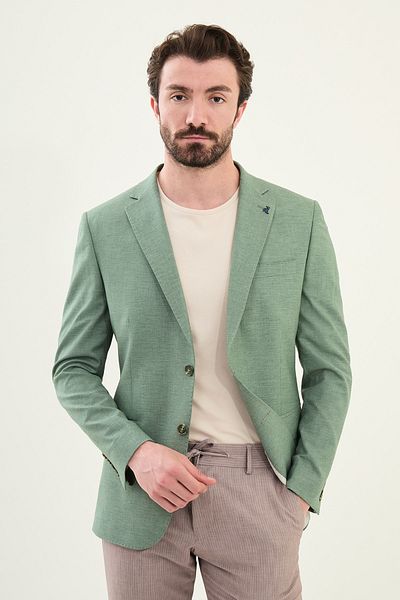 Mcr Straight Slim Fit Mono Collar Linen Men's Jacket Khaki - 41455.25Y