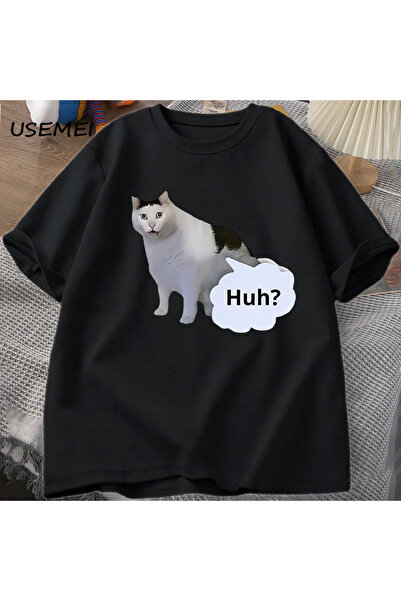 Tarzsokak تي شيرت Huh Cat Funny Meme تي شيرت للرجال والنساء تي شيرت Weirdcore...