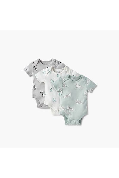 Juniors Animal Print Envelope Neck Bodysuit with Button Closure - Set of 3