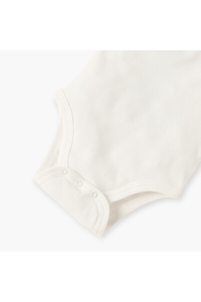 giggles Solid Bodysuit with Printed Collar and Short Sleeves