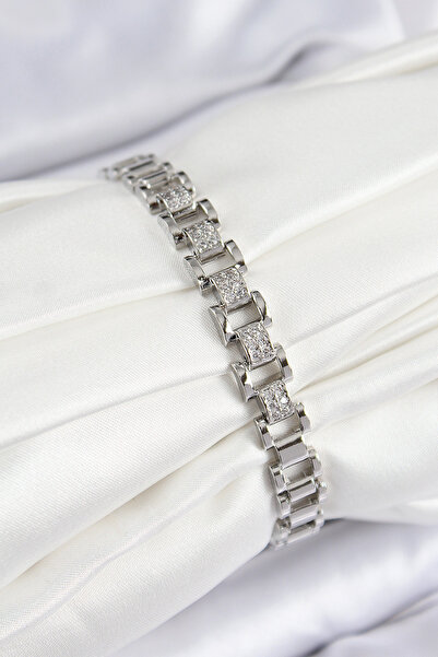 Skygo سوار نسائي من النحاس والزركون موديل جزئي فضي اللون - TJ-BB7552