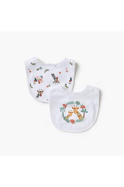 Juniors Giraffe Print Bib with Snap Button Closure - Set of 2