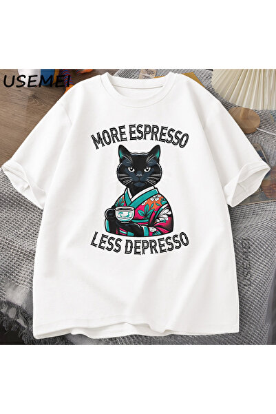 Tarzsokak Tricou amuzant cu cafea espresso și pisică, vintage, cu cafeină, cu...