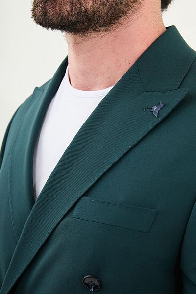 Mcr Straight Slim Fit Wide Lapel Double Breasted Men's Suit Emerald - 45389.25Y