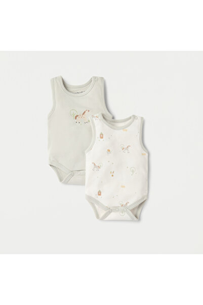 Juniors بدلة جسم مطبوعة بدون أكمام مع زر كبس للإغلاق - مجموعة من قطعتين