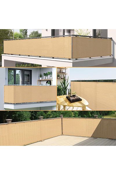 genric FFD Balcony Privacy Screen Fence Cover 90 x 500CM Sand Mesh UV Protection Shade Cloth for Apartm