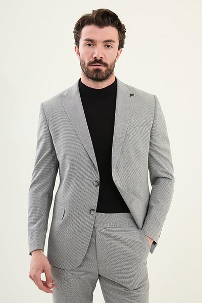 Mcr Patterned Slim Fit Wide Collar Men's Suit Dark Gray - 45398.25Y
