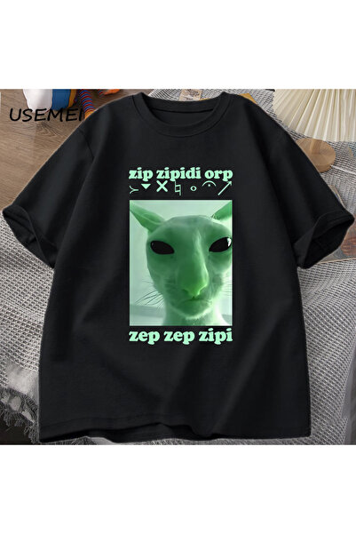 Tarzsokak Komik Uzaylı Kedi Dank Meme T Shirt Erkekler Kadınlar için Brainrot...