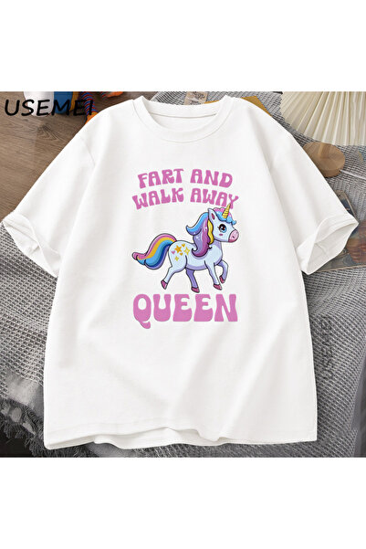Tarzsokak Tricou Amuzant cu Unicorn „Fart and Walk Away”, Bluză Casual din Bu...