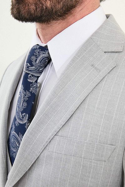 Mcr Striped Slim Fit Mono Collar Wool Men's Suit Gray - 45401.25Y