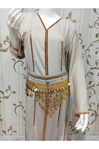 LAİN Elegant jalabiya decorated with luxurious gold embroidery, with a gift of a belt of pounds