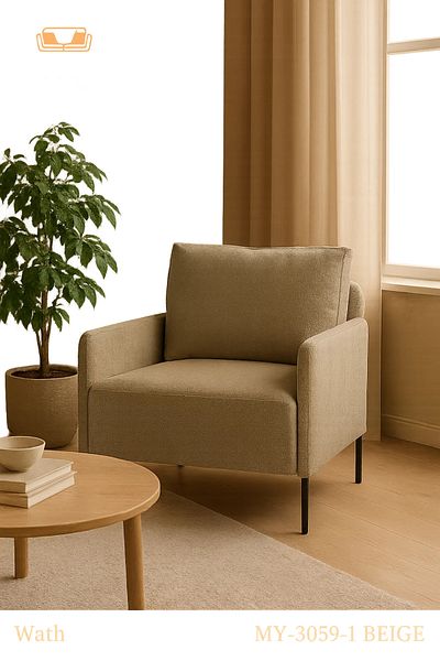 MARIA HOMES Wath Modern Armchair – MY-3059-1 Beige Fabric Lounge Chair