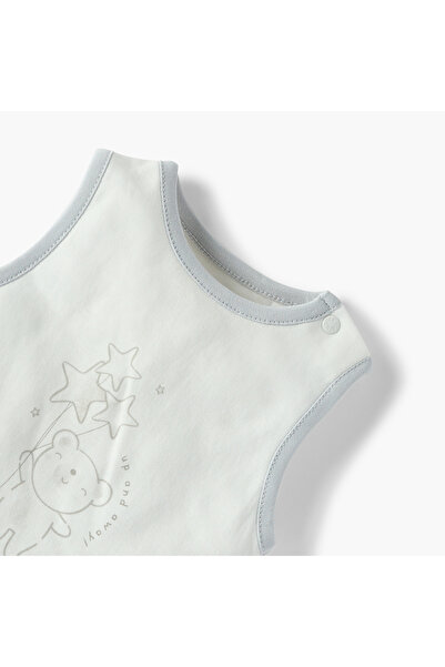 giggles Bear Print Sleeveless Bodysuit with Button Closure