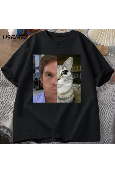 Tarzsokak Dexter Morgan Kedi T-shirt Komik Pamuk Kısa Kollu O Boyun Tshirt Un...