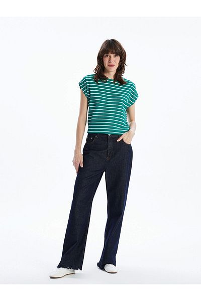 LC Waikiki Lcwaikiki Classic Green Crew Neck Striped Women's T-Shirt