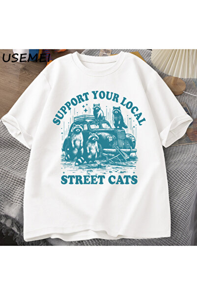 Tarzsokak Susțineți tricoul local cu pisici de stradă, tricoul amuzant cu des...