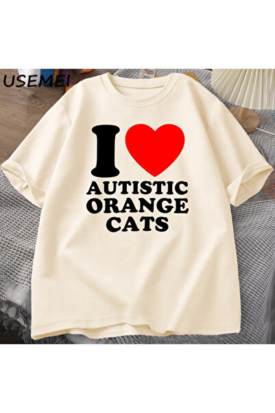 Tarzsokak Tricou I Love Heart Autistic Orange Cats Tricou amuzant Autistic Si...
