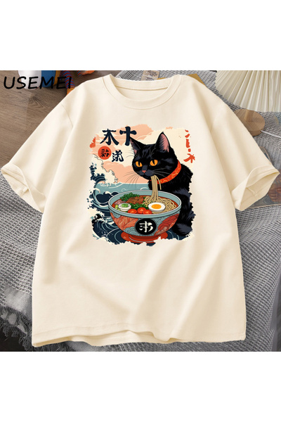 Tarzsokak Tricou Kawaii Cat Anime Ramen Tricou cu grafică amuzantă japoneză T...