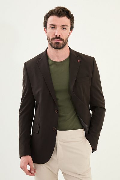 Mcr Straight Slim Fit Mono Collar Classic Men's Jacket Brown - 41458.25Y
