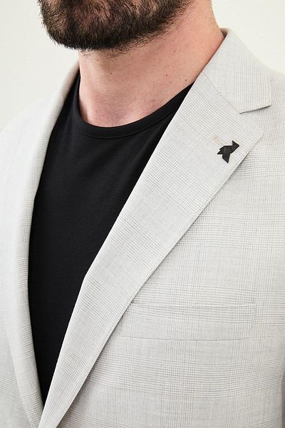 Mcr Plaid Slim Fit Mono Collar Men's Jacket Stone - 41452.25Y