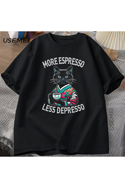 Tarzsokak Tricou amuzant cu cafea espresso și pisică, vintage, cu cafeină, cu...