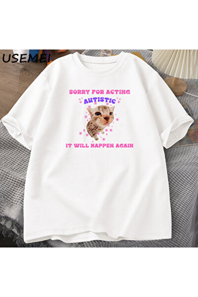 Tarzsokak Tricou amuzant Acting Autistic Cat pentru bărbați și femei Kitten T...