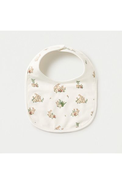 Juniors Bunny Print Bib with Snap Button Closure