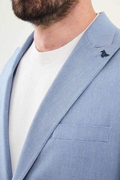 Mcr Patterned Slim Fit Wide Collar Men's Suit Blue - 45398.25Y