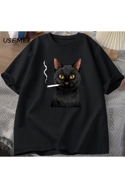 Tarzsokak Pušenje mačka T-shirt Muškarci Smešna Y2K Vintage Trendy Ulična Tvi...