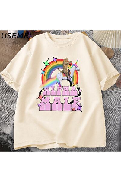 Tarzsokak Tricou cu imprimeu Alfa Male Unicorn Cat pentru bărbați și femei Ha...