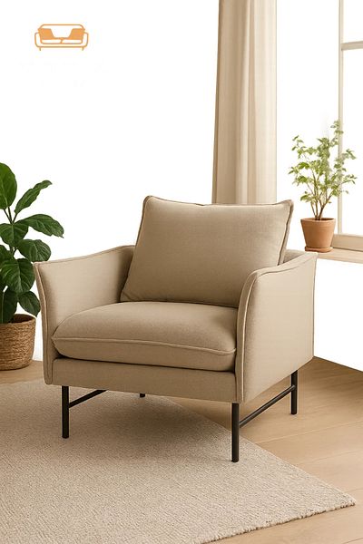 MARIA HOMES Wath Small Armchair – Model S08-1 2403-1S, Beige Fabric Upholstery