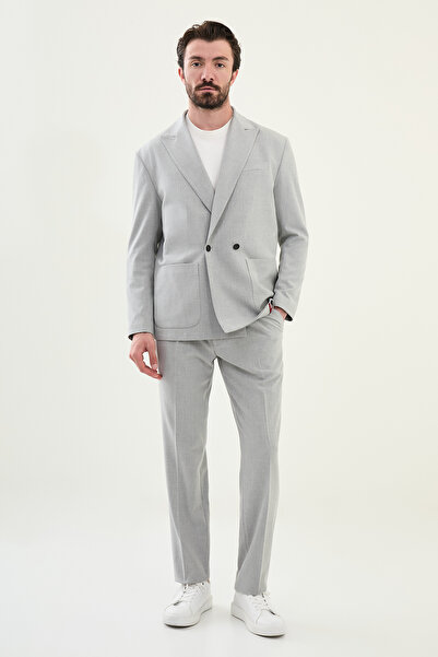 Mcr Straight Oversize Wide Collar Double Breasted Men's Suit Light Gray - 45400.25Y