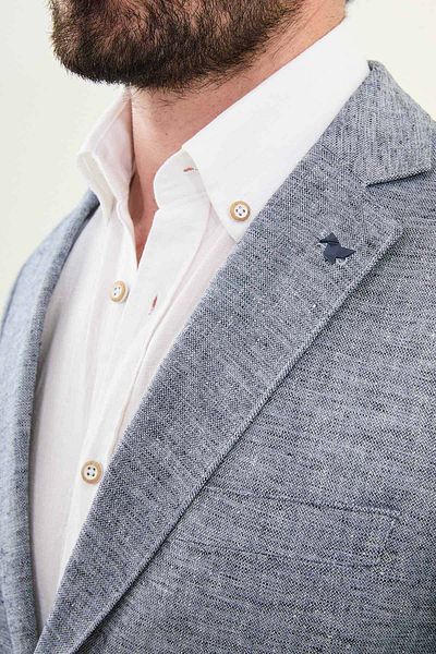 Mcr Crushed Slim Fit Mono Collar Linen Men's Jacket Navy Blue - 41453.25Y