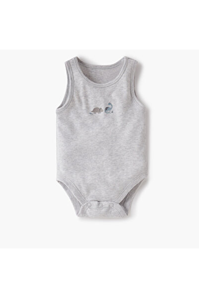 Juniors Dinosaur Print Sleeveless Bodysuit with Snap Button Closure - Set of 5